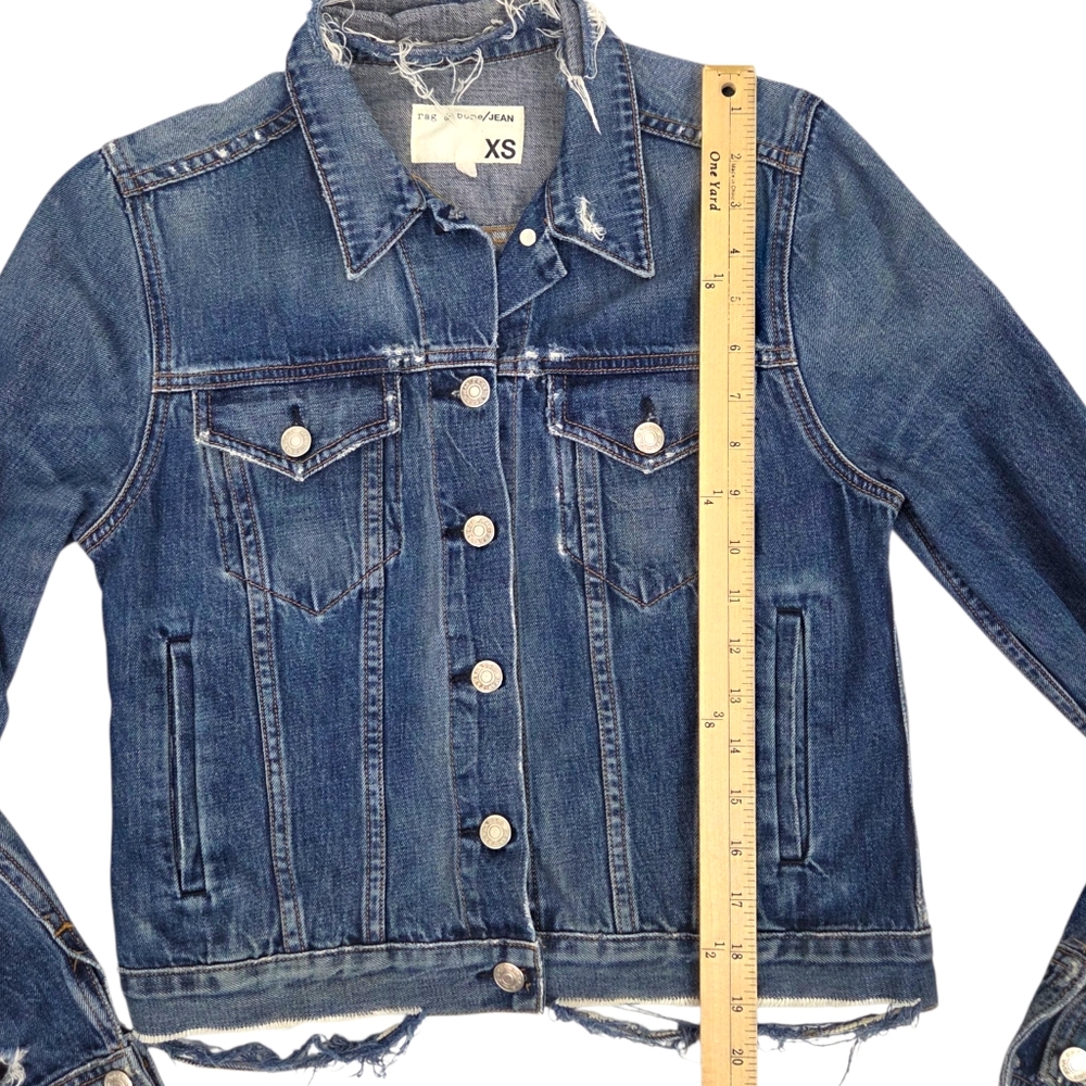 Rag & Bone Distressed Denim Jacket Womens XS Blue Jean Destroyed - Picture 13 of 13